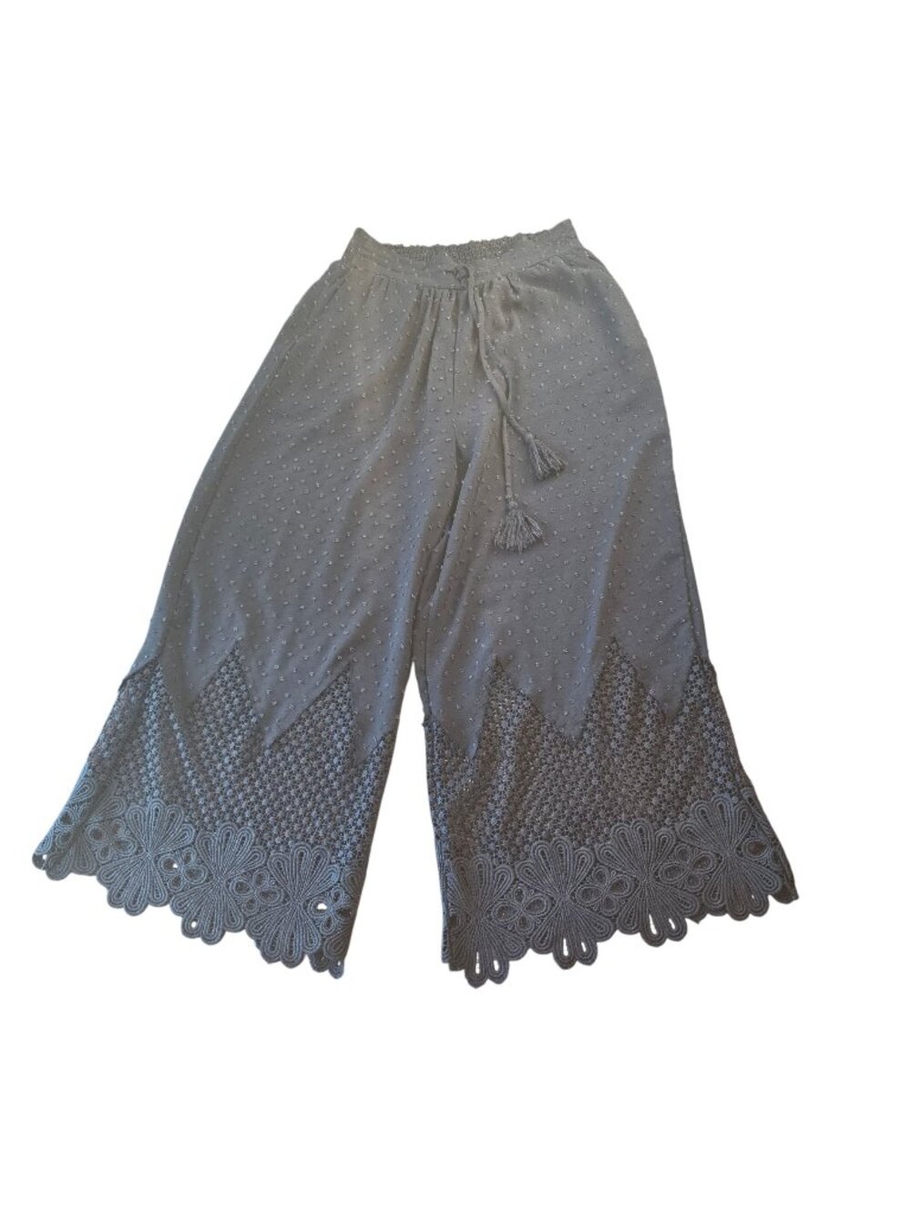 Miss Me Wide Leg Lace Hem Palazzo Pants Size Large Black Partially Lined